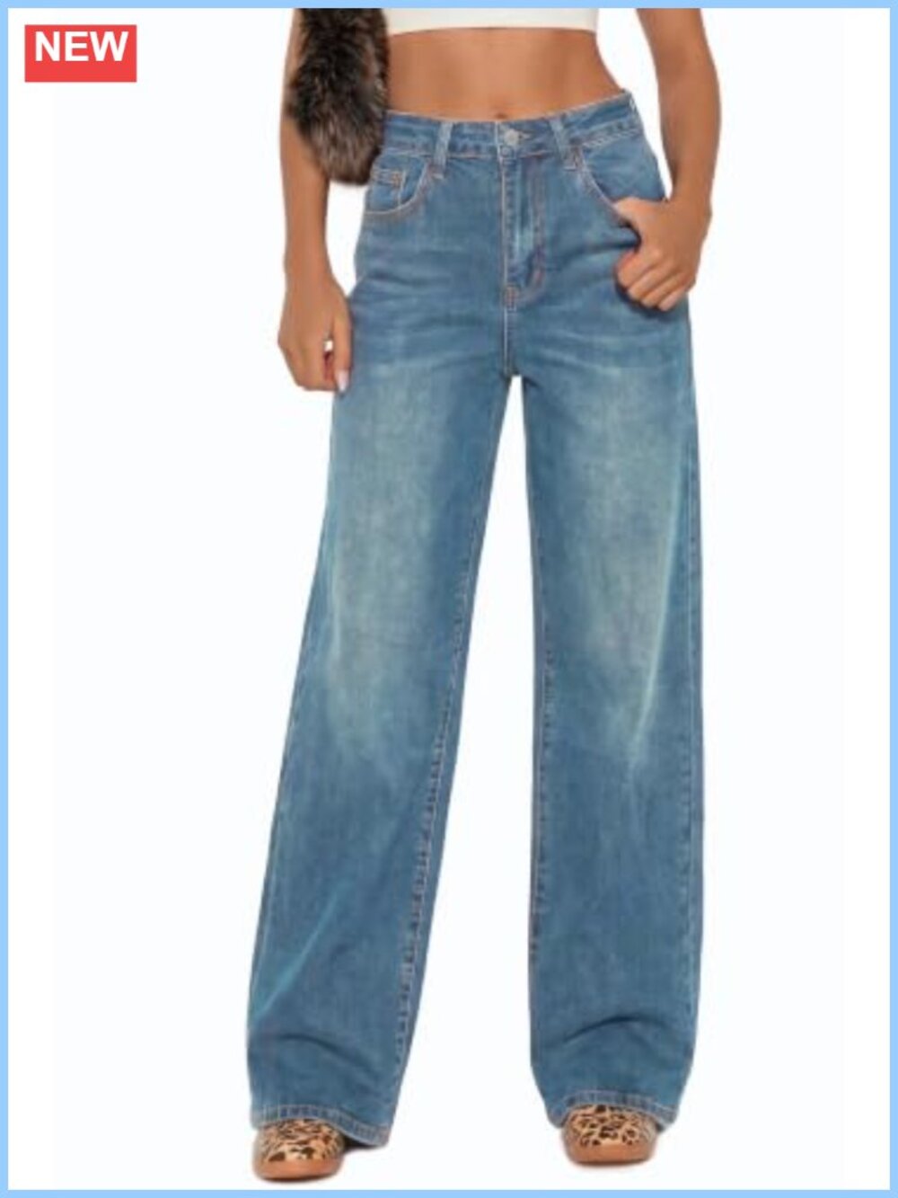 Wide Leg High Waisted Stretchy Denim Jeans